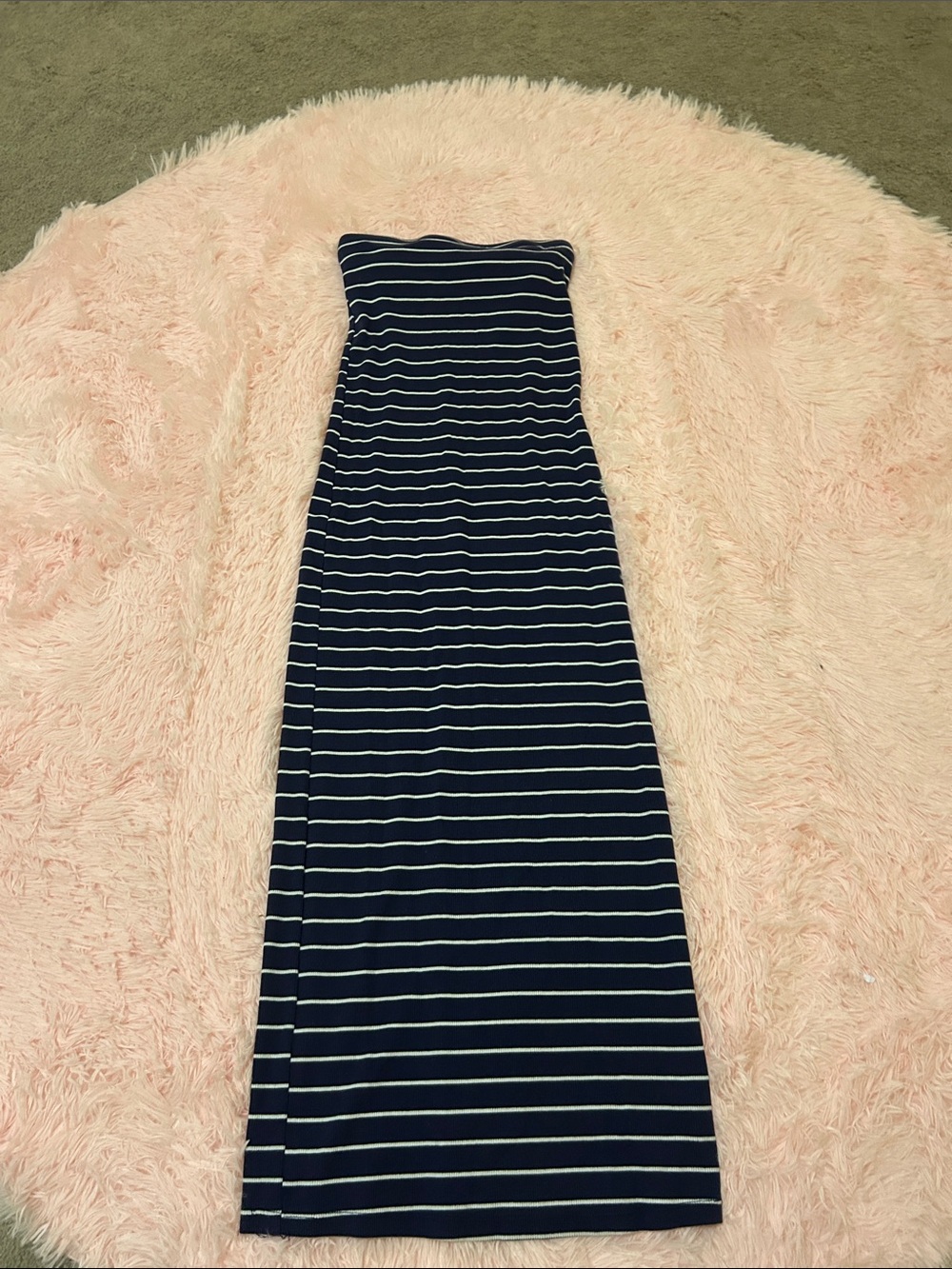 Striped Navy and White Strapless Maxi Dress